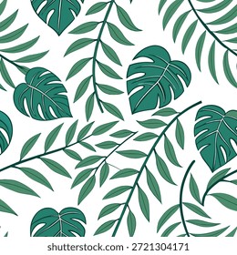 O verão deixa um padrão sem costura com vinhas exóticas e folhagem vibrante para um conceito de atmosfera exuberante tropical como vinhas exóticas e folhagem vibrante dispostas sem costura para criar um ambiente exuberante de verão tropical em qualquer espaço no Photo Stock Concept e espaço vazio no lado esquerdo, sem texto —ar 7:2 —tile
