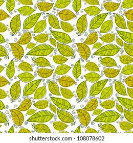 Summer leaves seamless pattern, nature vector background.
