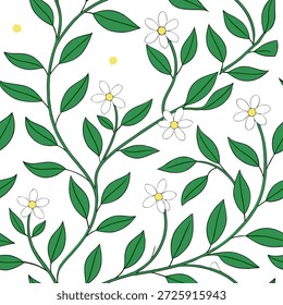 O verão deixa um padrão de azulejos sem costura com videiras verdes exuberantes e flores delicadas para espaços botânicos vibrantes conceito como videiras verdes exuberantes e flores delicadas dispostas em um padrão de azulejos sem costura para espaços de verão botânicos vibrantes no Conceito Photo Stock e espaço vazio no lado esquerdo, sem texto —ar 7:2 —azulejo