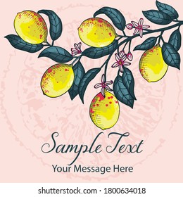 Summer Lemon Branch Vector Card Background
