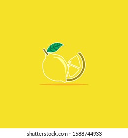 summer lemon fruit and leaf icon vector isolated in yellow color