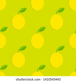 Summer lemon and leaves green fresh seamless pattern. Vector illustration