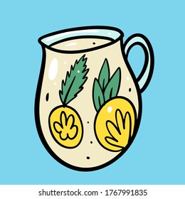 Summer Lemonade drink. Organic product. Hand drawn lemon, mint, jar and lettering.