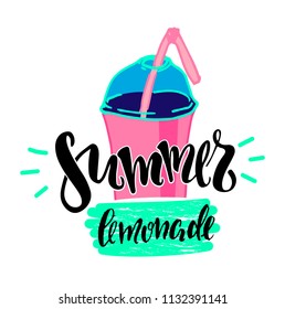 Summer lemonade - hand drawn vector lettering for your designs