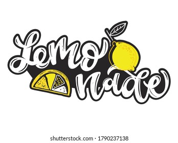 Summer lemonade lettering quote. Hand drawn doodle lettering art for banner, poster, t-shirt-design, packing. Summer vibes. Lemonade party.