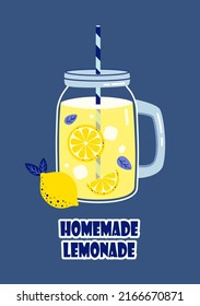 Summer lemonade in a modern glass goblet with a handle.
