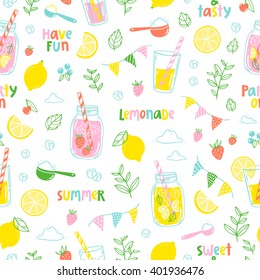 Summer lemonade party seamless pattern