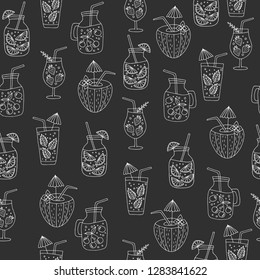 Summer lemonade seamless pattern. Chalk board drink illustration.