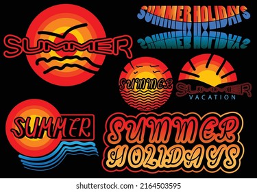 Summer letter t shirt, logo and sticker design template