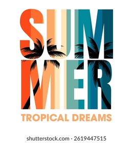 Summer Letter Typography. Retro Summer Slogan Template Print Isolated on White Background.