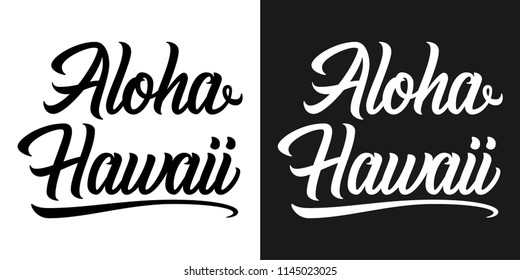 Summer lettering of Aloha Hawaii. Vector illustration of Aloha Hawaii inscription in black and white color. Each letter in the text is separated for easy editing