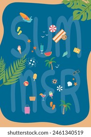 Summer lettering background. Summer vacation vector illustration.