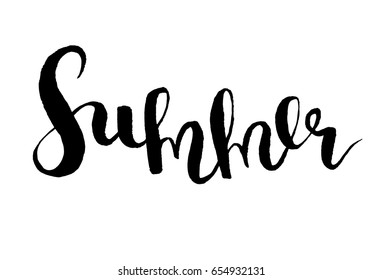 Summer lettering badge, vector illustration. Black color calligraphy text, hand draw logo. Summer tag retro lettering on white background