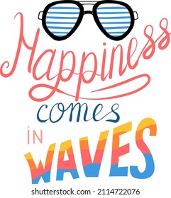 Summer lettering. Bright phrases about summer vacation and recreation. Vector illustration isolated on white background.