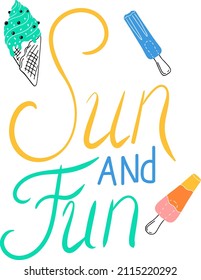 Summer lettering. Bright phrases about summer vacation and recreation. Vector illustration isolated on white background.