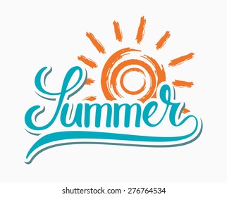 Summer lettering, and brush sun
