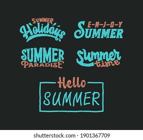 Colección de letras de verano, estilo de línea dibujada a mano con color digital