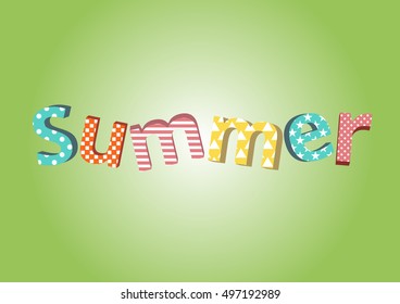 Summer lettering design logo. Decorative typography with patterns. Season colors label. Young culture fashion art for t-shirt emblem