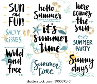 Summer Lettering Design Set - hand drawn Vector illustration.