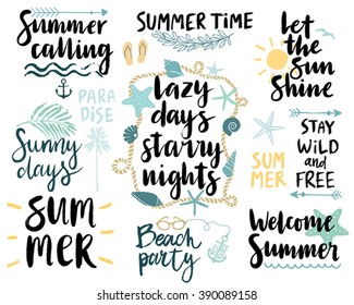 Summer Lettering Design Set - hand drawn Vector illustration.