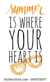 Summer lettering design set.  Vector illustration. Summer is where your heart is