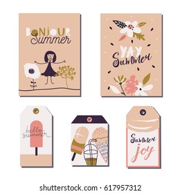 Summer lettering and elements set. Hand drawn illustrations. Summer Typographic. Vector illustration.