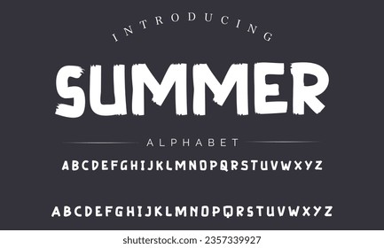 Summer Lettering font isolated on black background. Texture alphabet in street art and graffiti style. Grunge and dirty effect.  Vector brush letters.