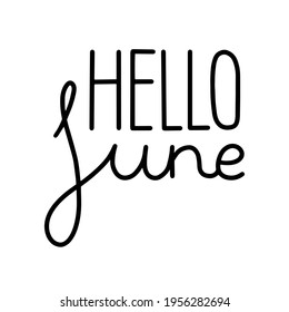 Cartas de verano HELLO JUNE. Vector de bienvenida, nuevo mes, diseño tipográfico.