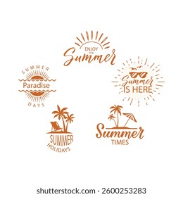 Summer lettering logo with sun vector illustration. Summer label, tag, logo, hand drawn lettering for summer holiday, travel, beach vacation. Summer days typography banner, poster.