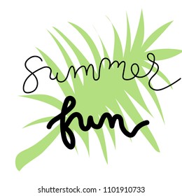 Summer Lettering, logos, with vector flat handdrawn cartoon style illustrations. Summer fun