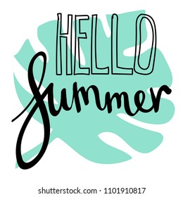 Summer Lettering, logos, with vector flat handdrawn cartoon style illustrations. Hello Summer