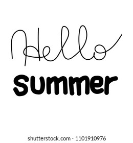 Summer Lettering, logos, with vector flat handdrawn cartoon style illustrations. Hello Summer