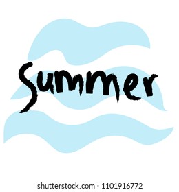 Summer Lettering, logos, with vector flat handdrawn cartoon style illustrations.