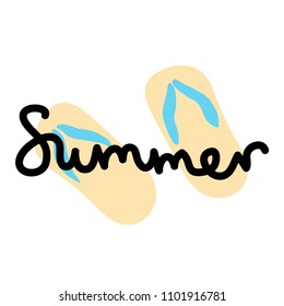 Summer Lettering, logos, with vector flat handdrawn cartoon style illustrations.