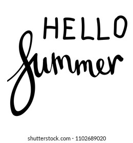 Summer Lettering, logos, with vector flat handdrawn cartoon style illustrations. Hello Summer