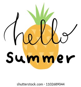 Summer Lettering, logos, with vector flat handdrawn cartoon style illustrations. Hello Summer