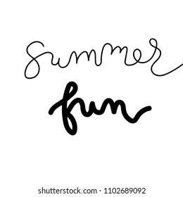 Summer Lettering, logos, with vector flat handdrawn cartoon style illustrations. Summer fun