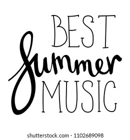 Summer Lettering, logos, with vector flat handdrawn cartoon style illustrations. Best summer music