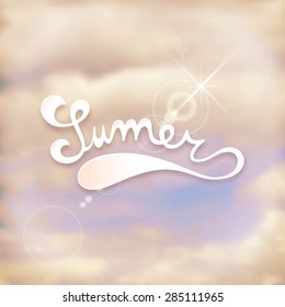 Summer lettering on abstract clouds background