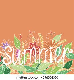 Summer lettering on floral background. Vector illustration