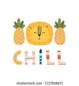 Summer lettering phrase and animals Summer theme, vibes, rest. Print for T-shirts, kids book, notebook, poster, postcard etc.Vector illustration.