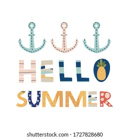 Summer lettering phrase. Summer theme, vibes, rest. Print for T-shirts, kids book, notebook, poster, postcard etc.Vector illustration.
