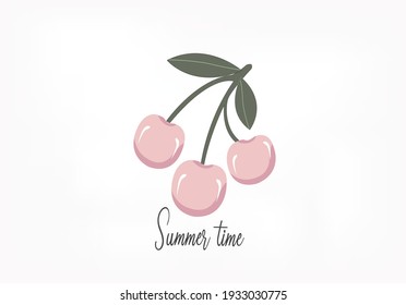 summer lettering with pink cherry pink funny cherry Design for t shirts, prints, posters, stickers, frames etc hand drawn design