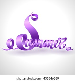 Summer lettering with purple Ribbon on gray background. Vector illustration