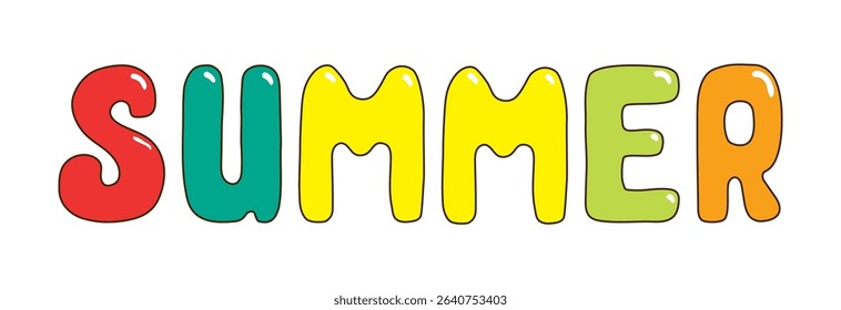 Summer lettering quote hand drawn illustration, isolated vector. Line art style design. Summer clip art, seasonal element, print. Handwritten typography, text, rounded glossy letters. Holidays, beach