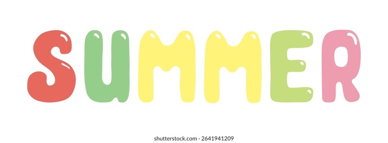 Summer lettering quote hand drawn illustration, isolated vector. Flat style design. Summer clip art, seasonal element, print. Handwritten typography, text, rounded glossy letters. Holidays, beach