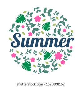Summer lettering round of flower and leaf vector design