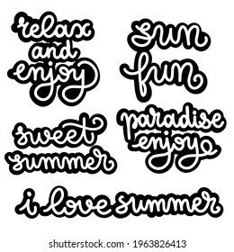 Summer lettering set. Black and white