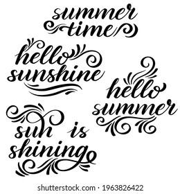 Summer lettering set. Black and white
