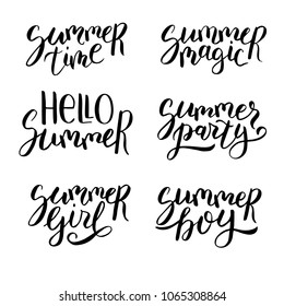 Summer lettering set. Hand drawn quotes. Artistic modern calligraphy. Collection of black phrases isolated on white background.